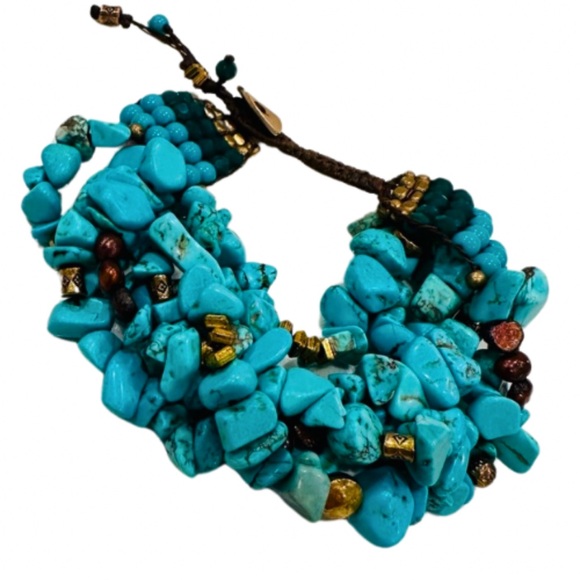 Nakamol Chipped Chunky Beaded Turquoise Bracelet Boho - Picture 8 of 8